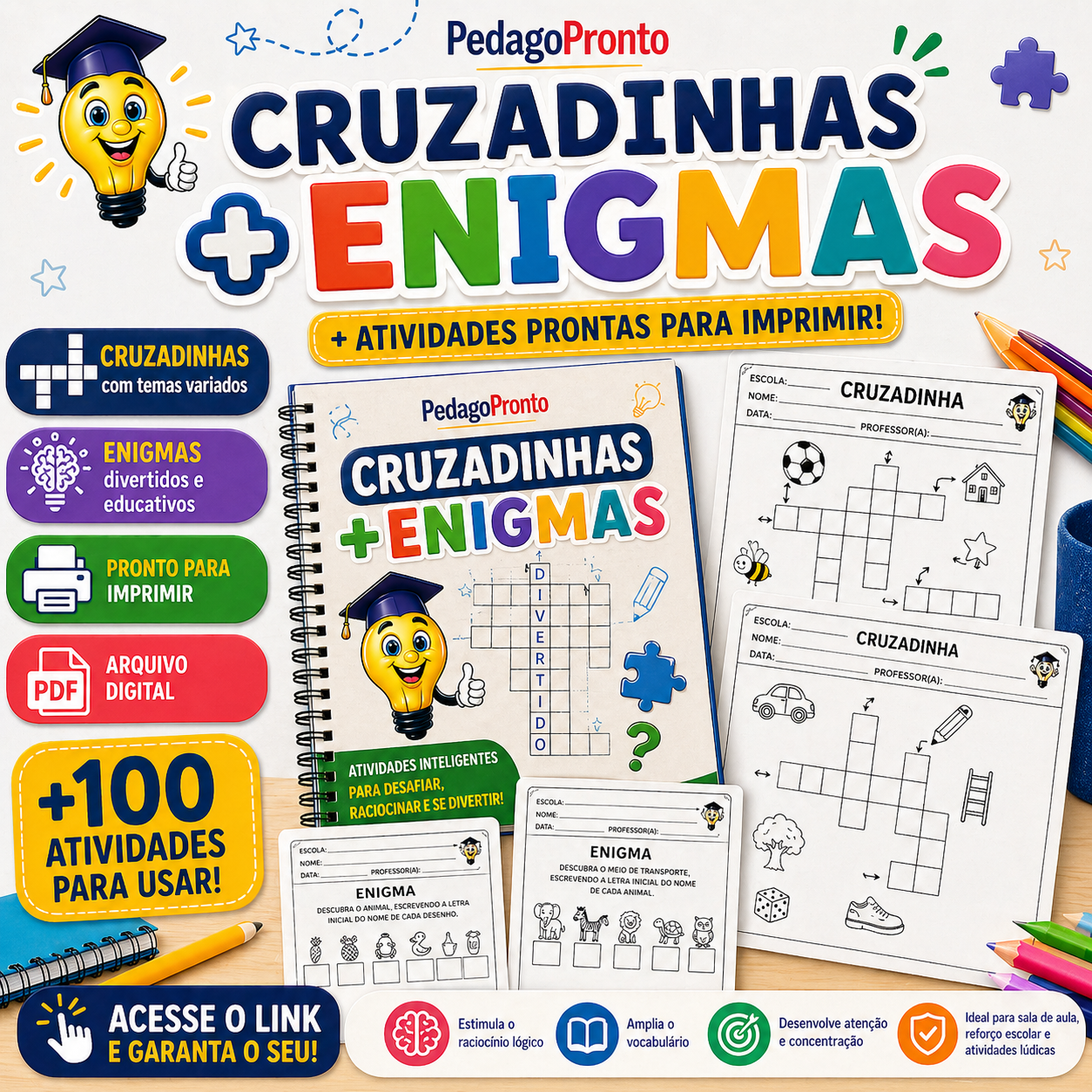 Kit Cruzadinhas + Enigmas + Banco de Palavras